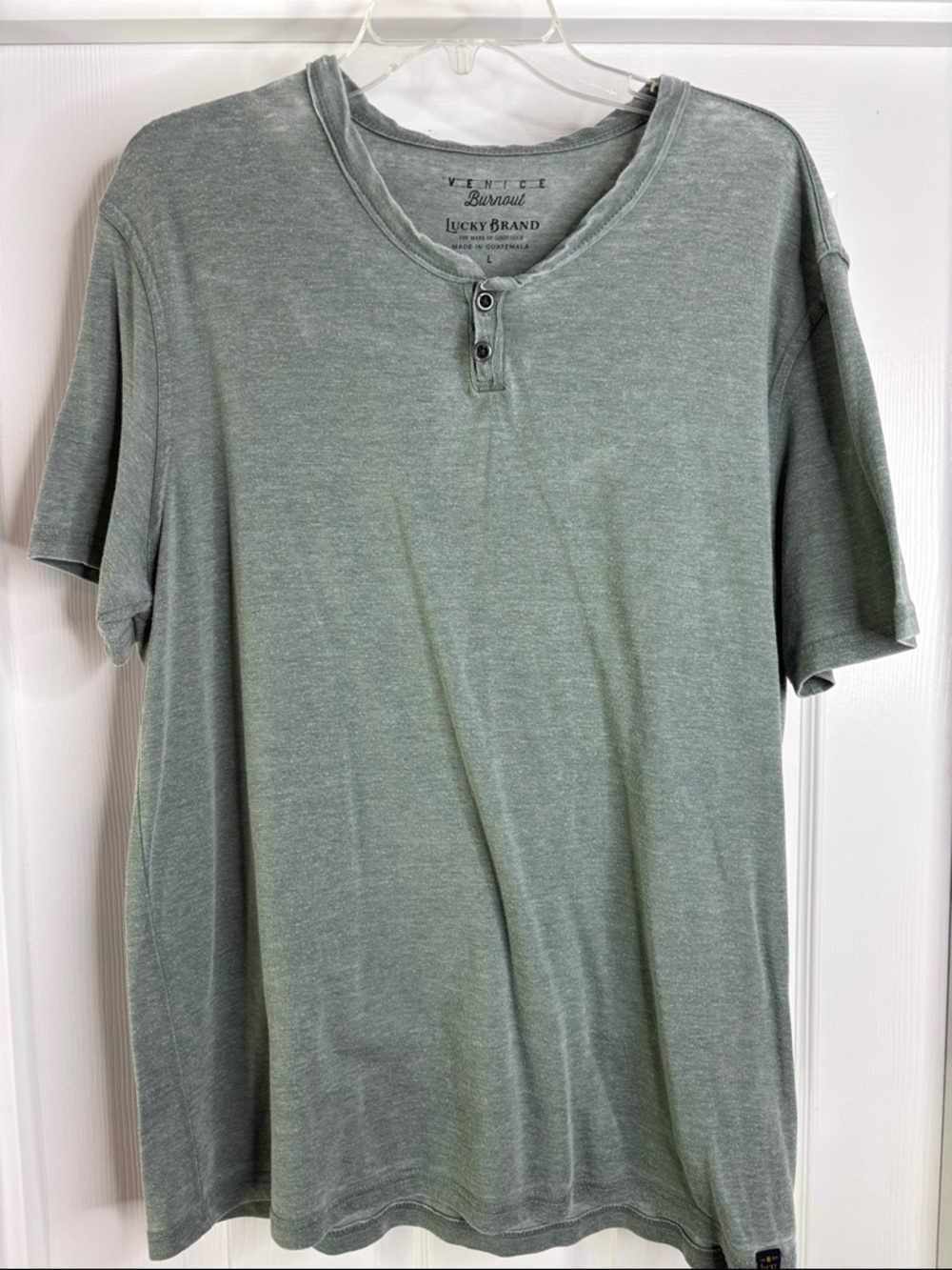 Lucky Brand Men's Heather Sage Green Short-Sleeve Henley large